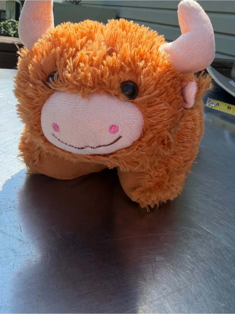 Pillow Pets Highland Cow Bull Plush Pillow Brown Orange Horns 11